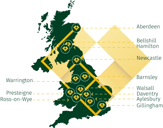 Map showing all Ignes's centres around the UK